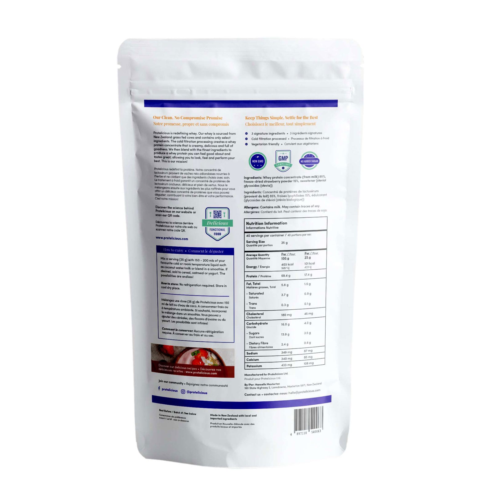 Gourmet Whey Protein – True Strawberry - Back