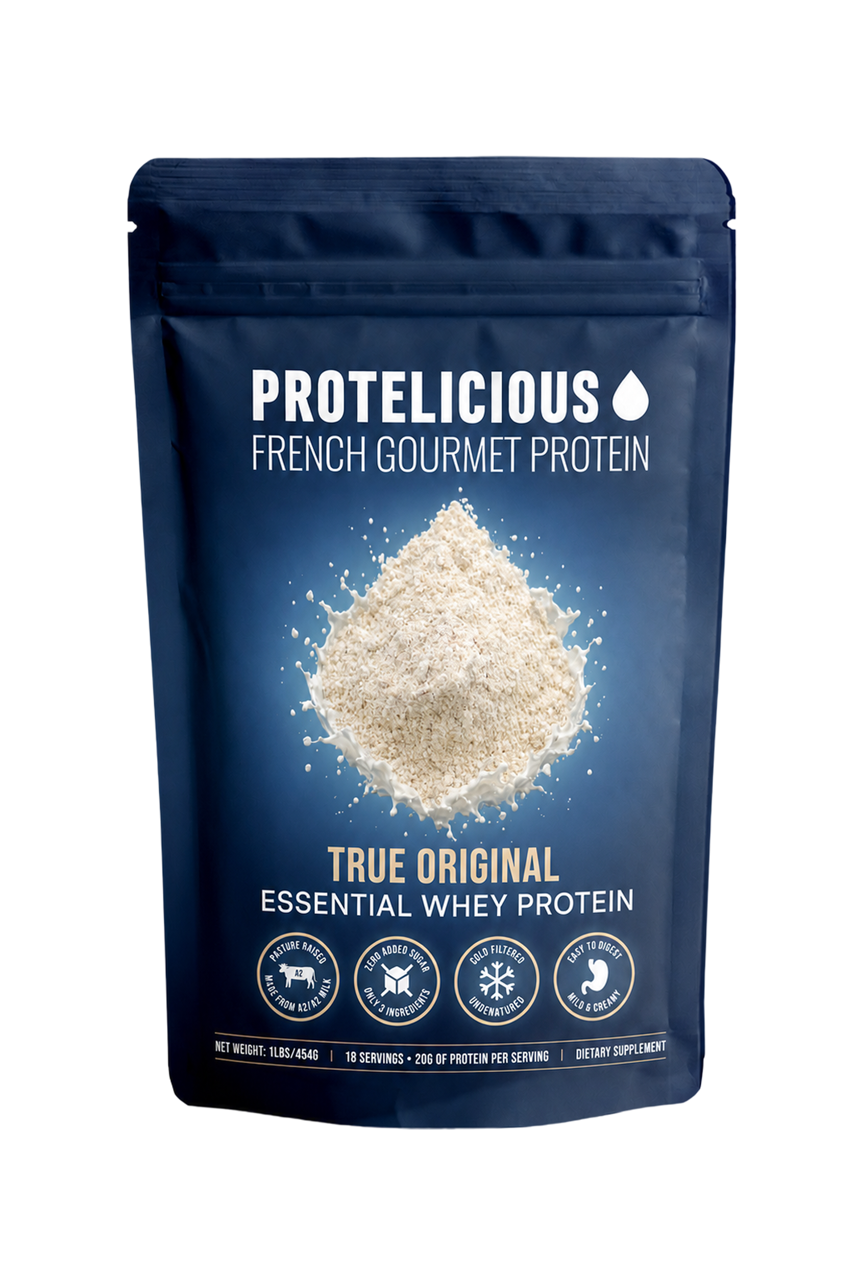 Protelicious True Original essential whey protein, 1lb pouch