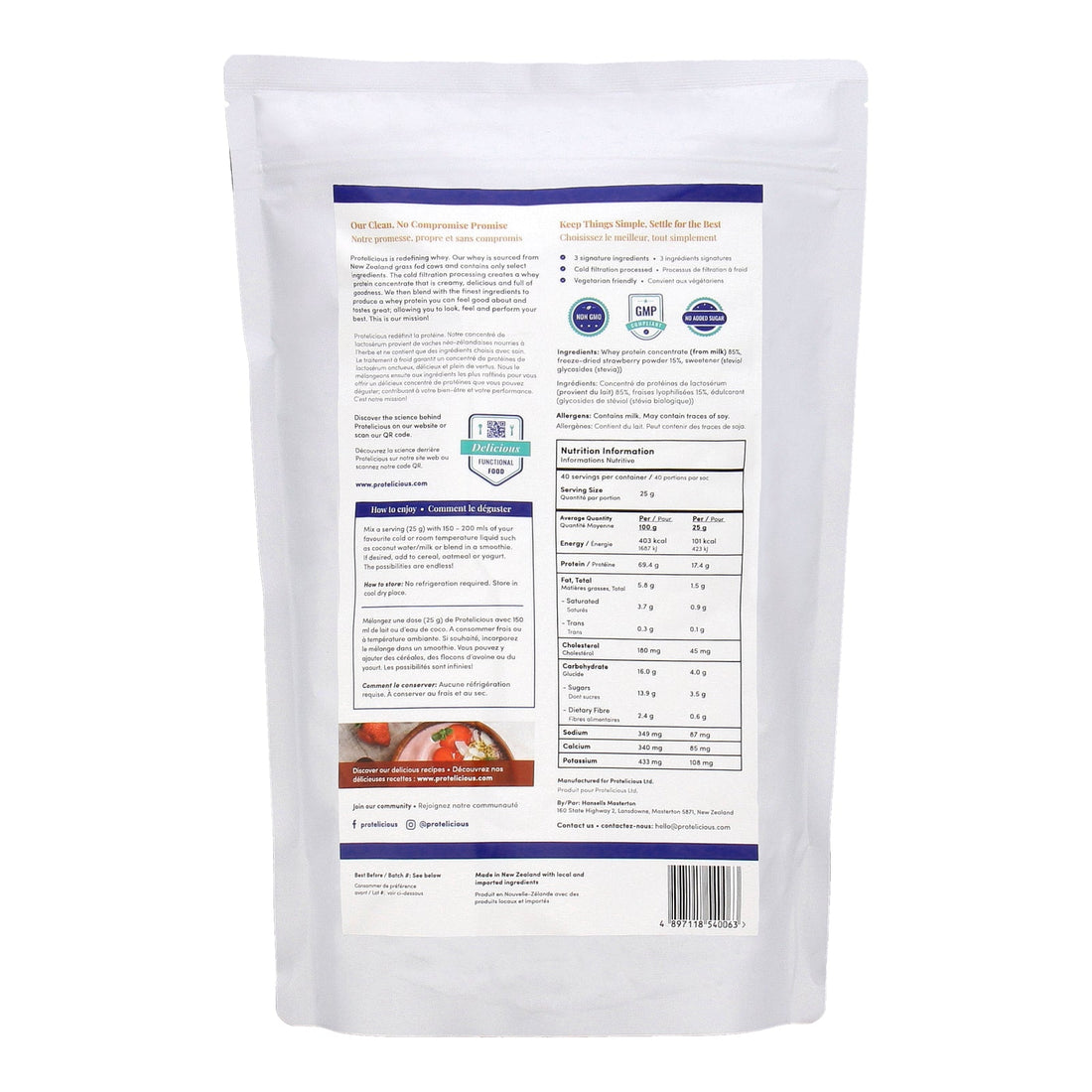 Gourmet Whey Protein – True Strawberry | 500g - Back