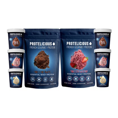 Protelicious duo: two whey pouches and six protein ice cream pints