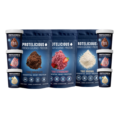 Protelicious bundle: three whey pouches and six ice cream pints