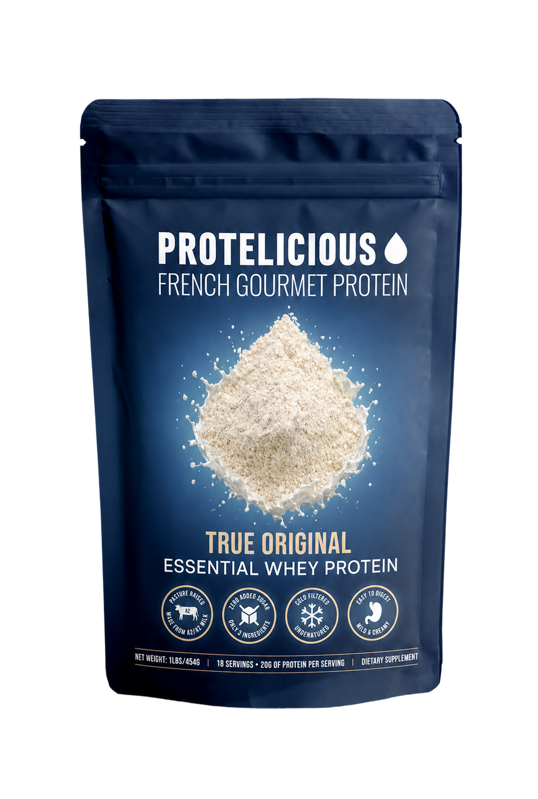 Protelicious True Original essential whey protein, 1lb pouch