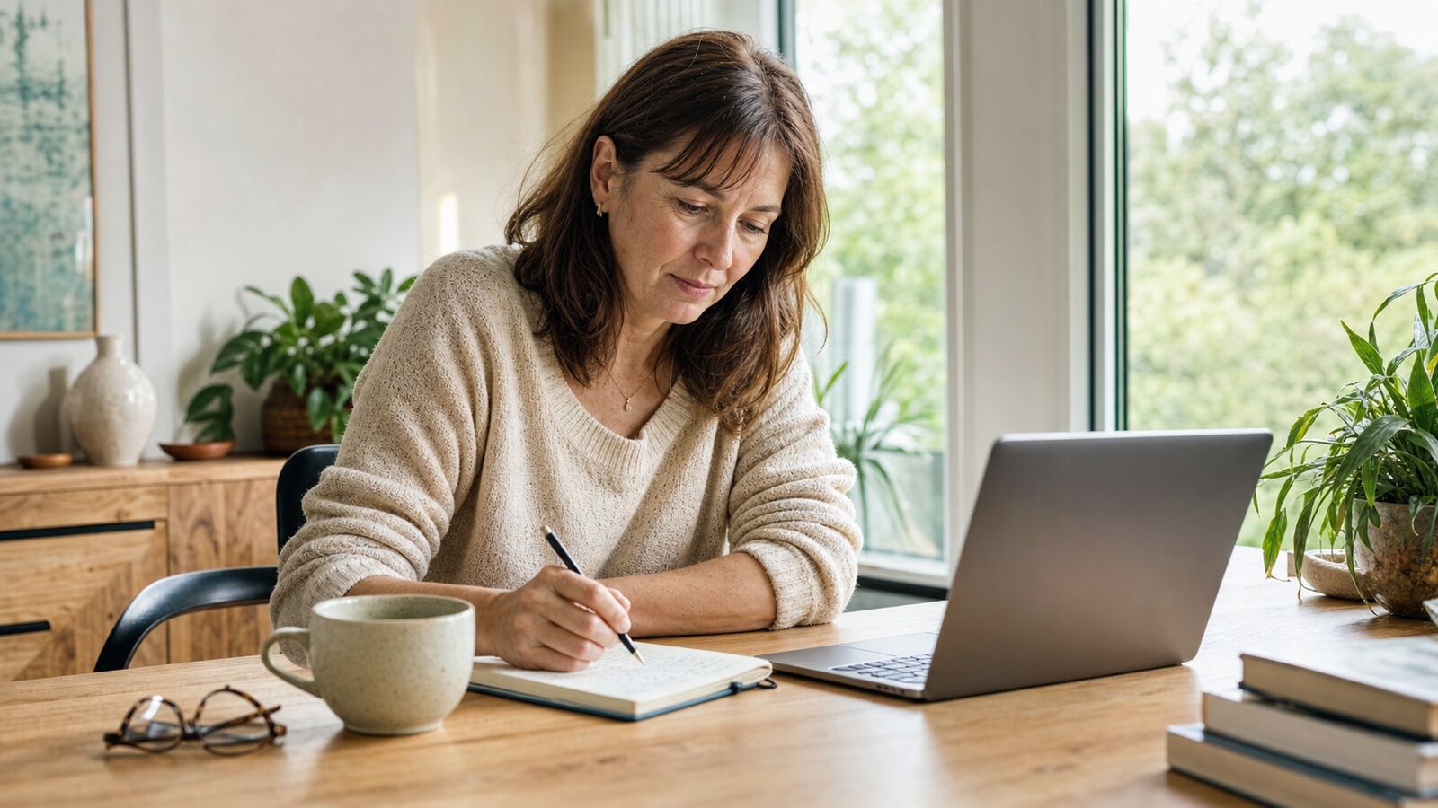 Woman working focused and energized at her desk