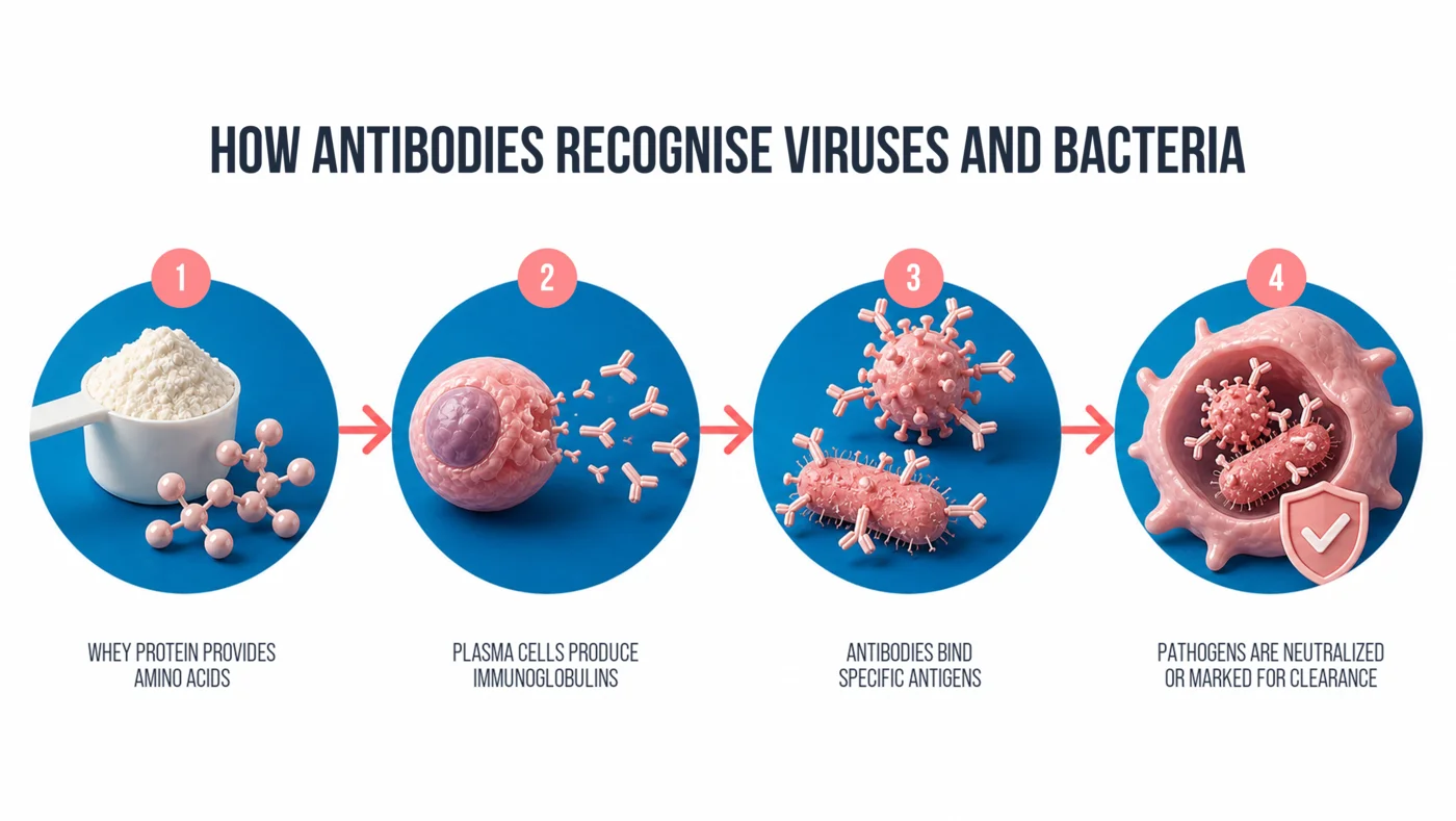 Diagram: how antibodies recognise viruses and bacteria